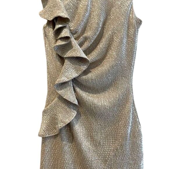 Hailey Logan Adrianna Papell Formal Gold Metallic Mini Ruffle Dress Size XS - Picture 3 of 8